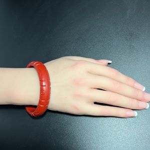 Vintage Dark Red Plastic Bangle Geometric Line & Circle Design